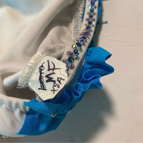 Custom solo Glamorous dance costume white blue 2 piece embellished lyrical XSA - Picture 12 of 15